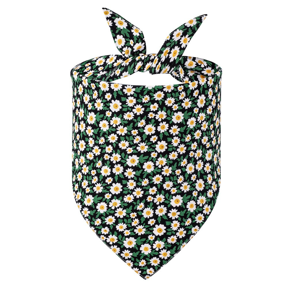 Floral cotton triangle dog bandanas shown in five pretty colours