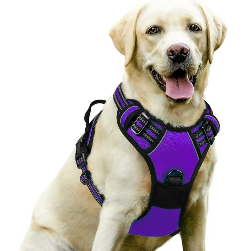 Adjustable dog harness and lead set shown in ten colours