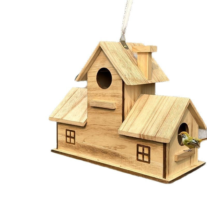 Natural wooden five hole bird nest box house, view 5