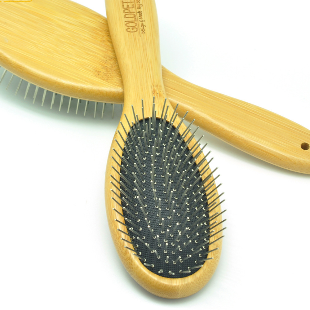 Steel Pin and Boar Bristle Dog Comb with Bamboo Handle
