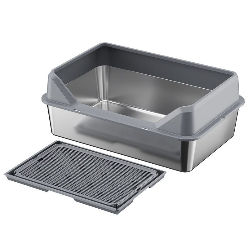 Extra Large Stainless Steel Cat Litter Box with Anti-Splash Cover