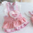 Princess cotton dog dress with matching lead in Light Pink Dress with Lead, material detail