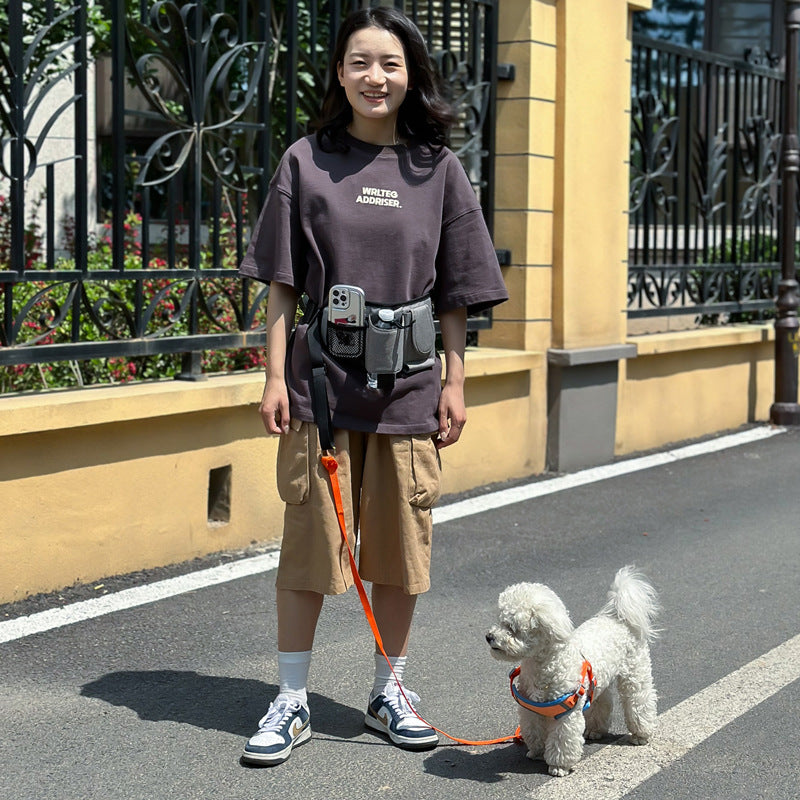 Grey dog training treat waist pack with pockets and reflective strips, view 3