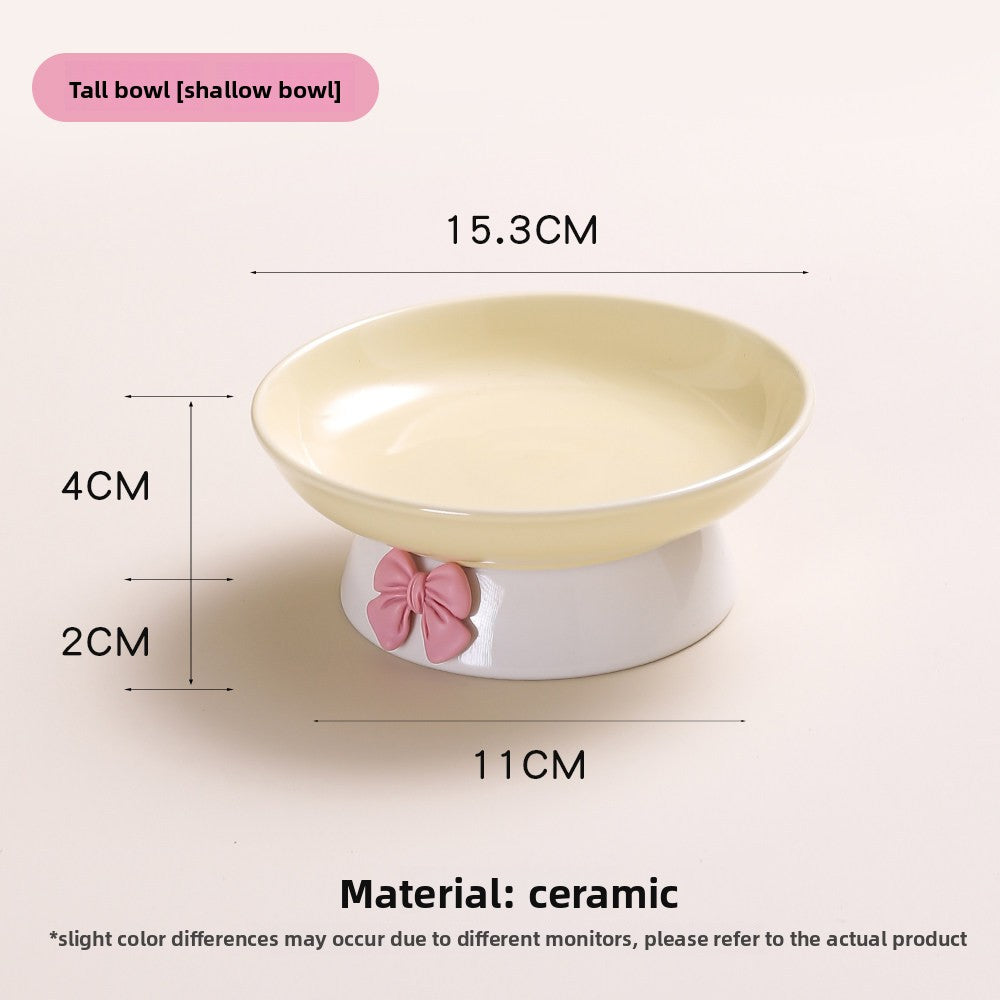 Elevated Ceramic Cat Bowl with Slanted Mouth and Cute Cartoon Design