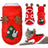 Christmas coral fleece dog outfit with reindeer design in Red, side view