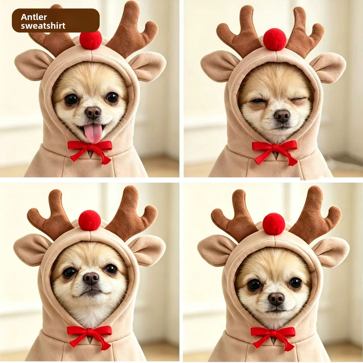 Hooded fleece pet sweatshirts with reindeer and frog designs