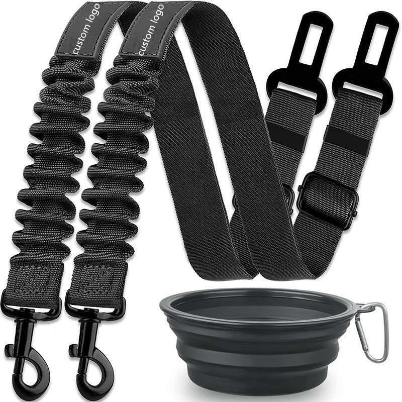 Reflective nylon dog car seat belt lead in black, 80cm long