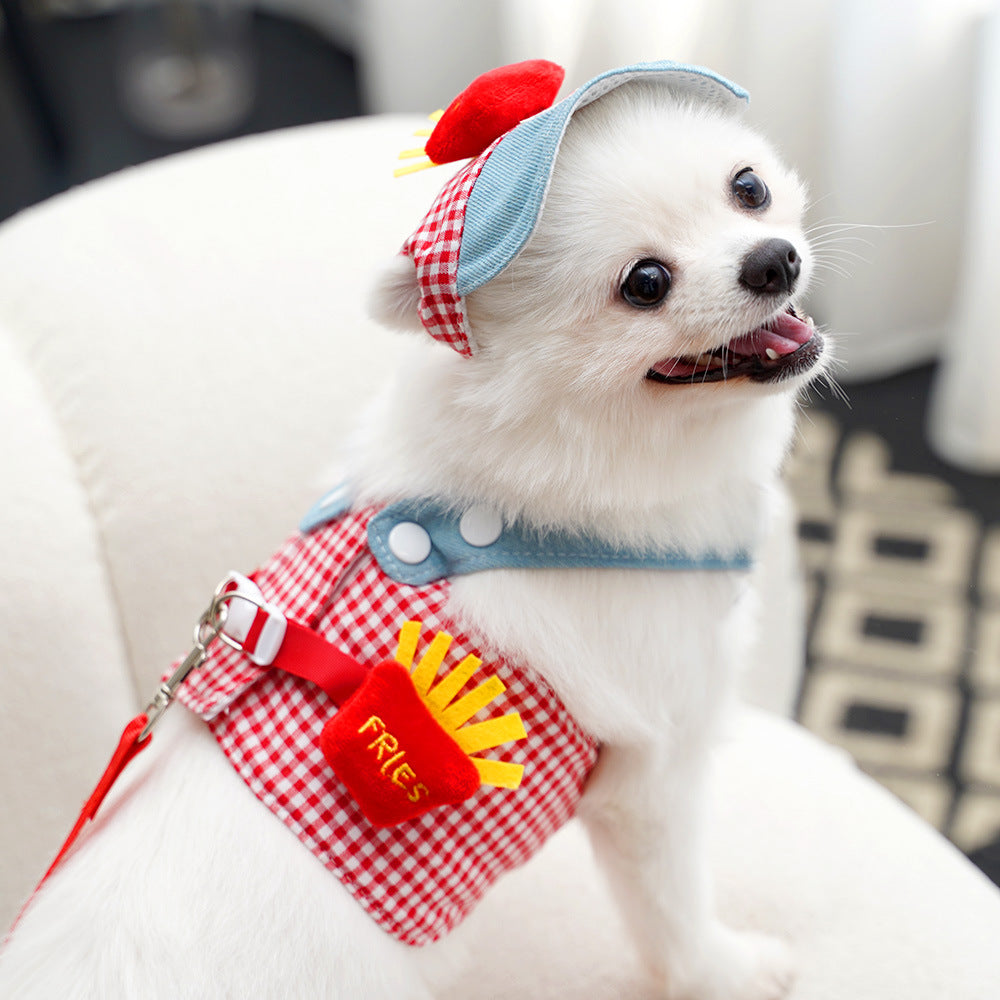 Cotton plaid harness and lead set with matching hat for cats, view 2