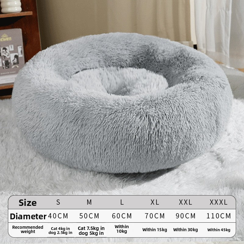 Grey round winter dog bed with matching fleece blanket, photo 10