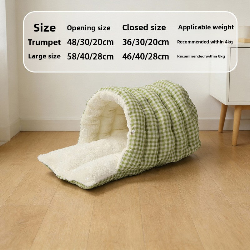 Flannel sleeping bag cat bed with enclosed design, photo 7 of 33