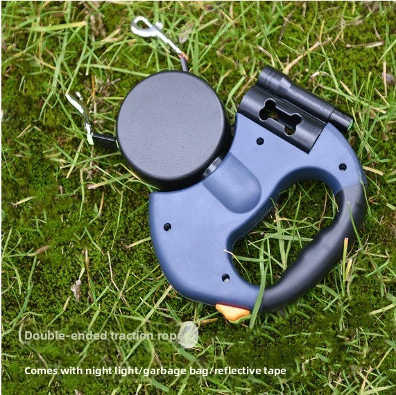 Blue retractable dog lead handle with waste bag roll attached