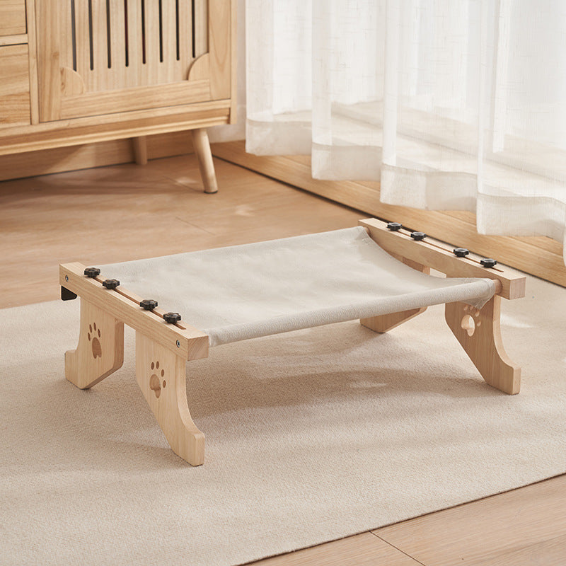 Solid wood cat hammock bed with soft grey cushion, product image 9