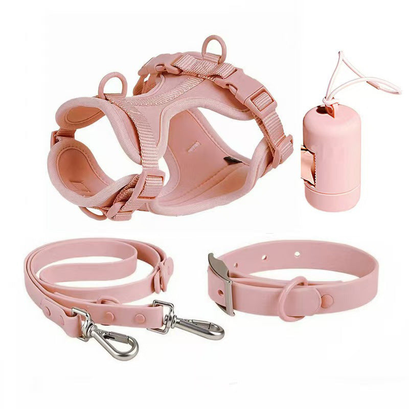 Waterproof PVC harness, lead and collar set, available from Pet Royale UK