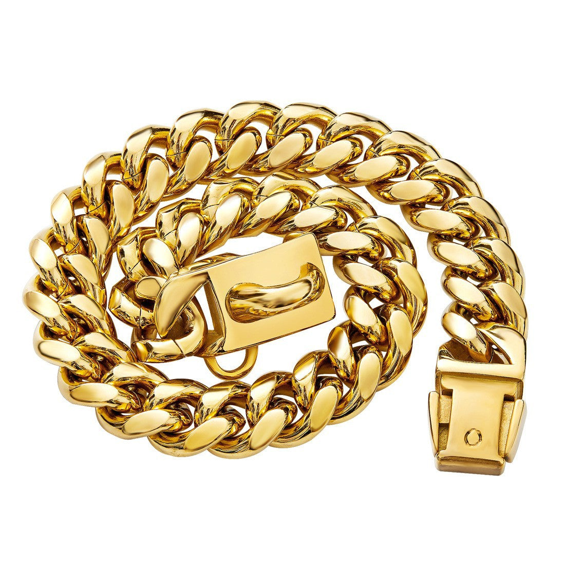 Heavy Cuban chain stainless steel dog collar, 8 sizes available