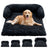 Dog lying on a coffee coloured plush square bed
