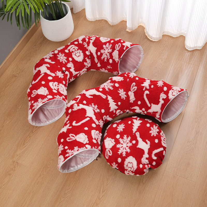 Christmas donut cat tunnel bed with washable plush removable cover - view 4