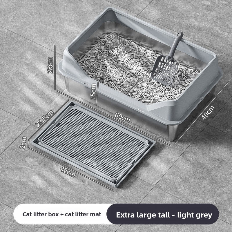 Extra Large Stainless Steel Cat Litter Box with Anti-Splash Cover
