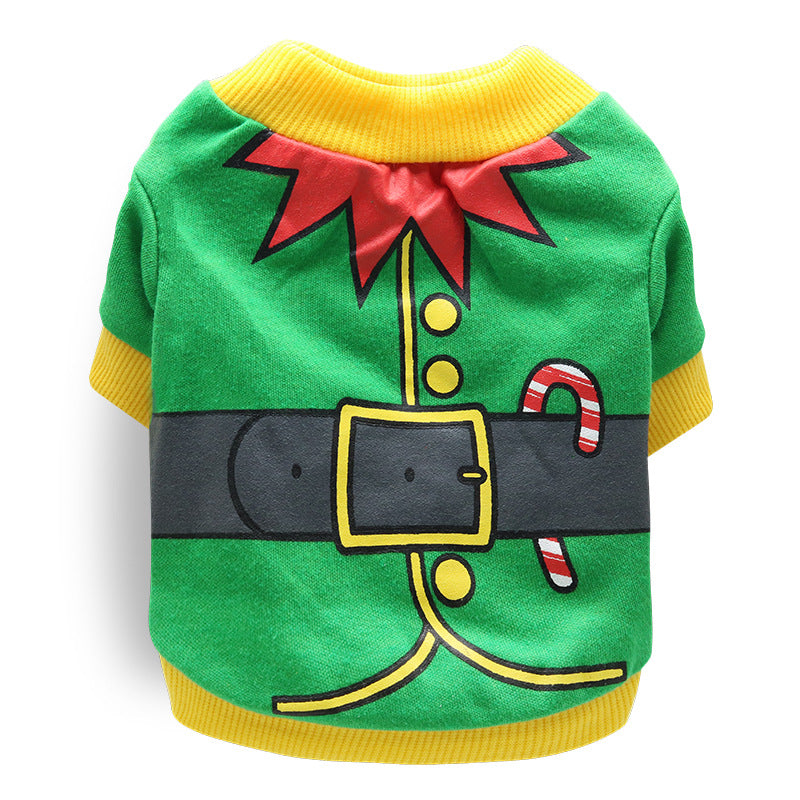 Cotton holiday pet T-shirt for small dogs and cats, in a home setting