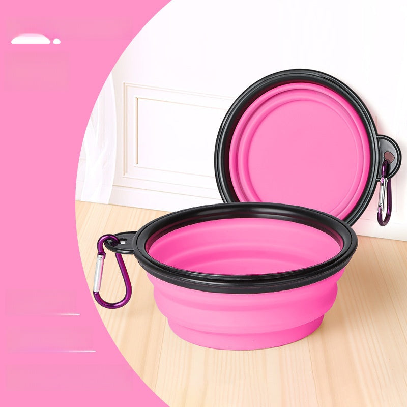 Collapsible pet travel bowl with clip in Orange, side view