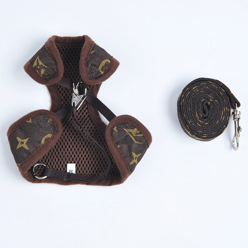 Printed plaid harness and lead set on a kitten
