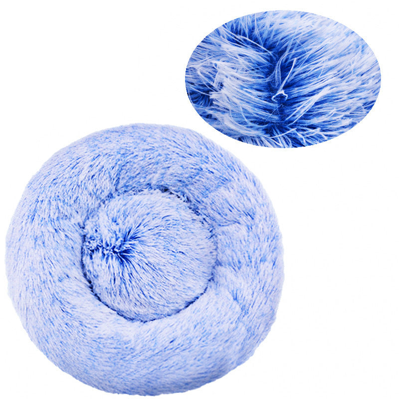 Round long plush nest bed for cats and dogs in Gradient Blue