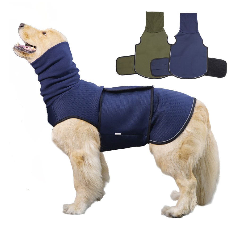 Hooded snug fit dog vest in dark blue polyester, product image 1