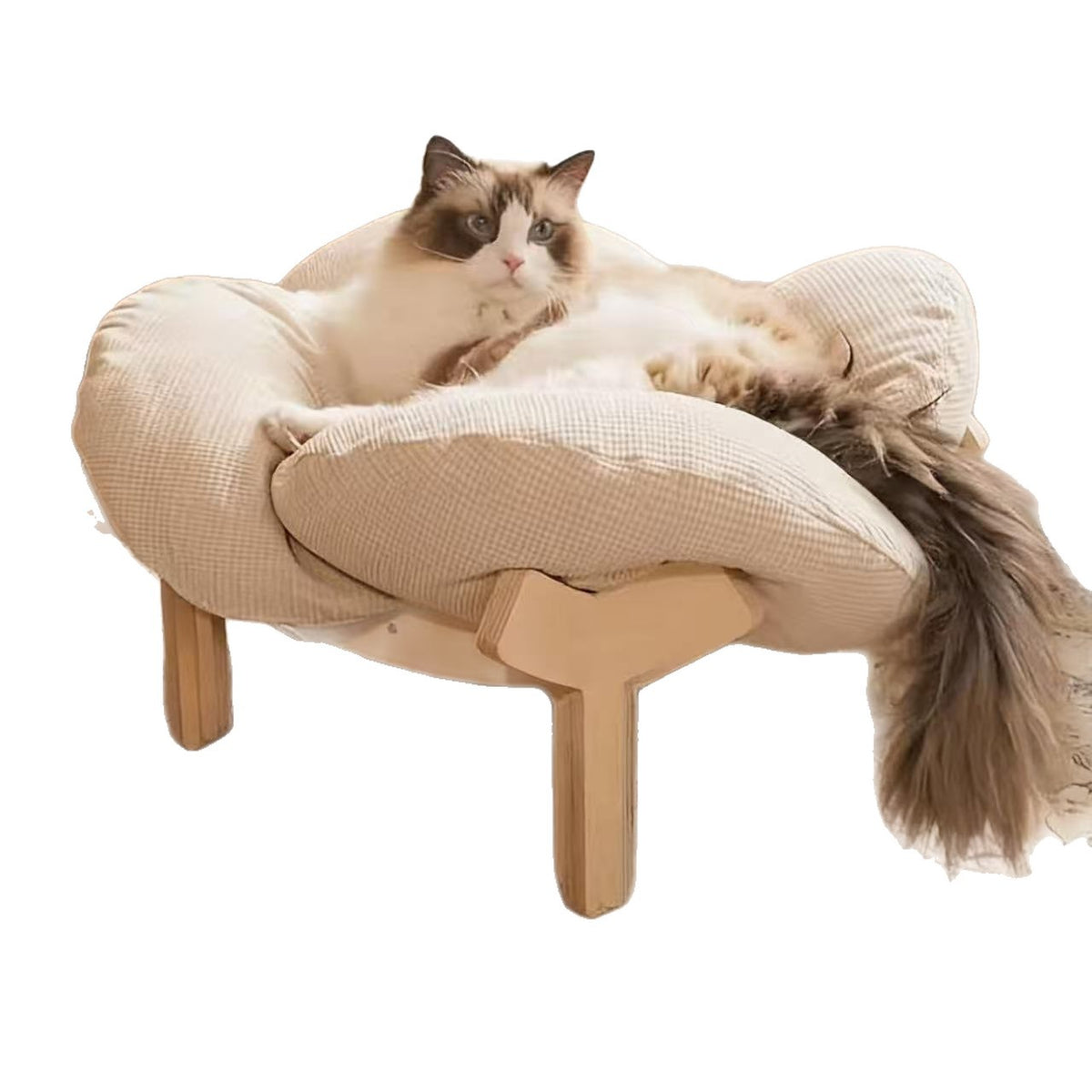 Wooden cat climbing bed with soft corduroy cushion, detail photo 4