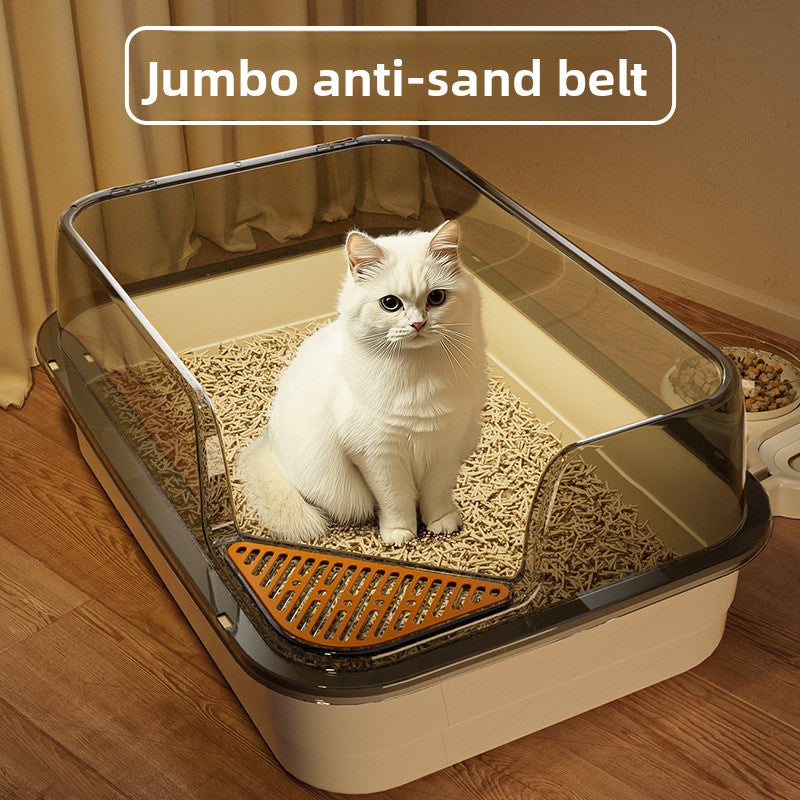 Extra Large Semi-Enclosed Cat Litter Box, High Sided Anti-Splash