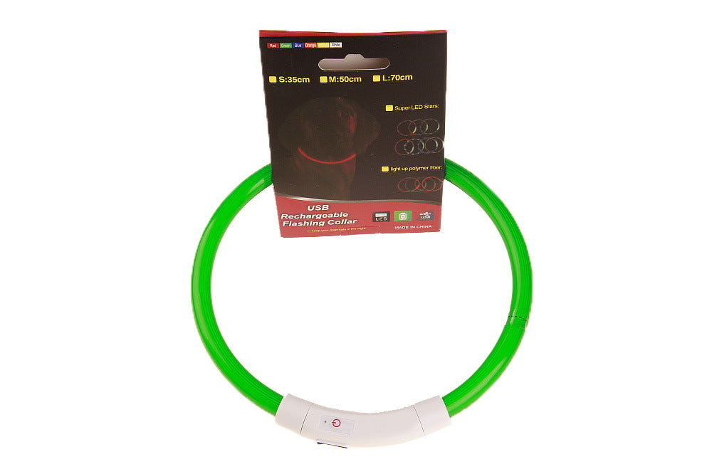 Cut to fit USB rechargeable LED pet collar glowing red