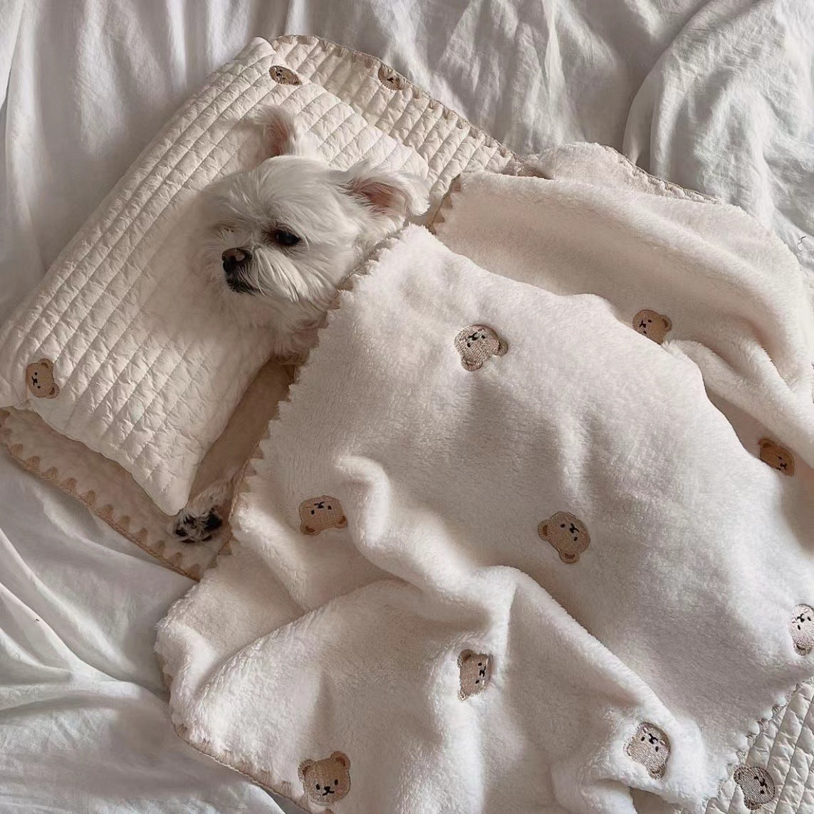 Washable dog bed set with pillow mat and blanket, photo 2 of 7