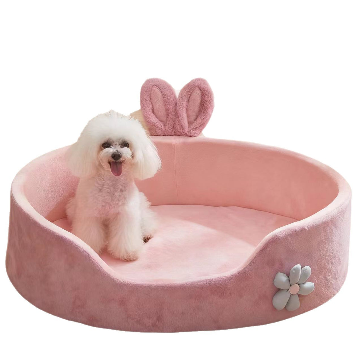 Pink soft sponge pet bed with raised edge, view 10
