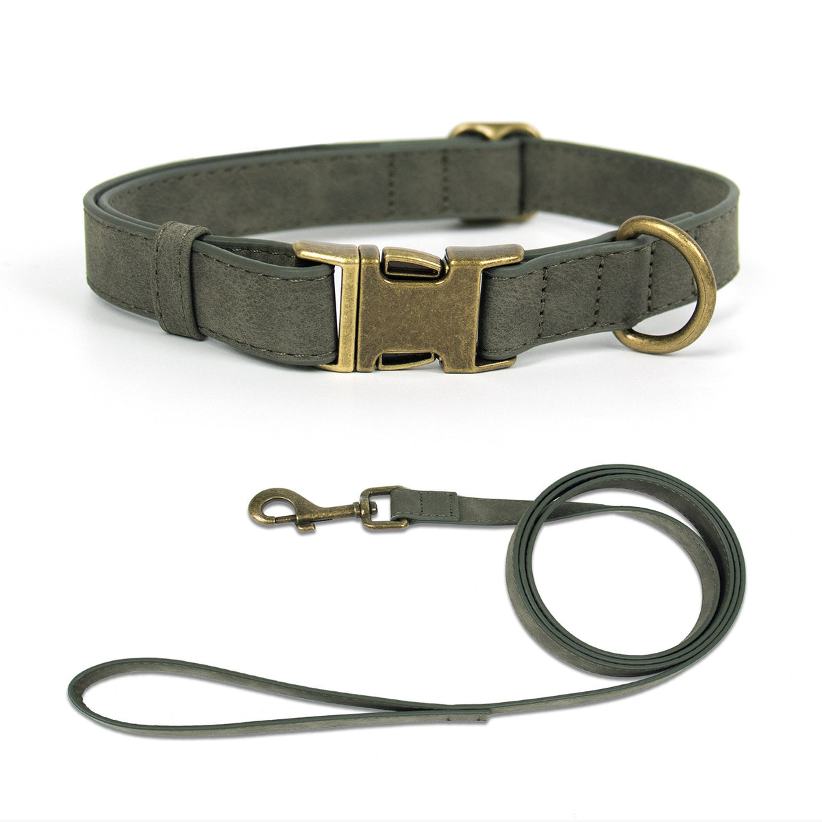 Retro PU leather dog collar and lead, main product photo