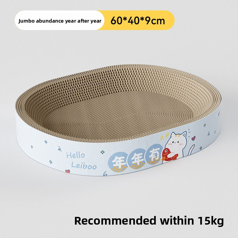 Round corrugated cat scratcher bed lounger with printed design, view 15 of 16