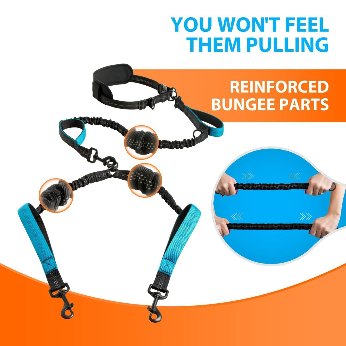 Hands-free double dog lead with bungee buffer in 10 colour options