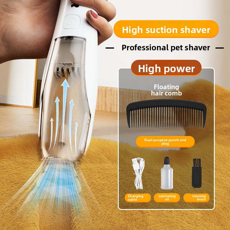 Pet Hair Trimmer with Suction and Built-In Lamp, 3 Comb Attachments