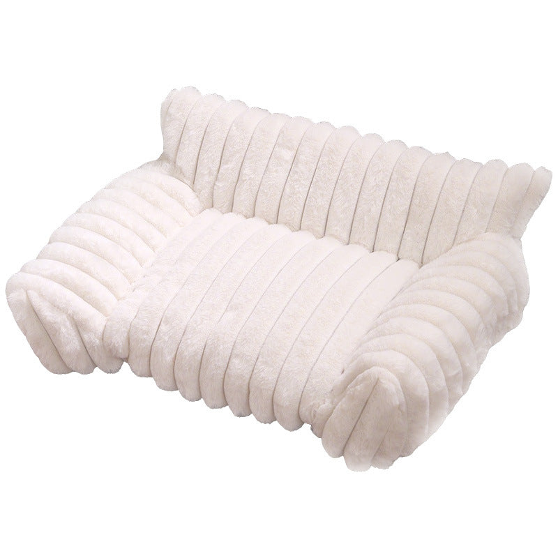 Grey plush pet sofa bed with raised sides for cats and dogs, photo 5