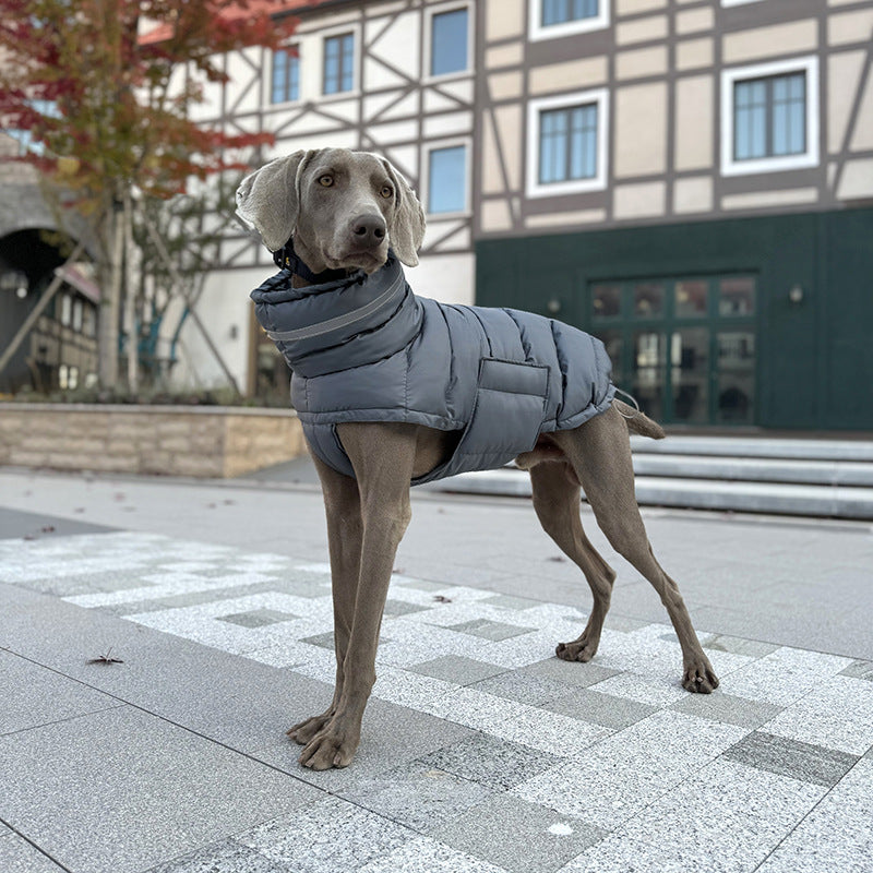 Padded cotton dog coat with warm high fill lining in Lotus Pink, close-up detail