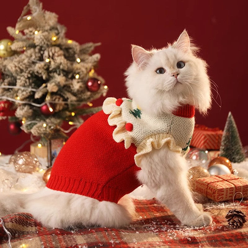 Christmas snowman knitted cat jumper in Christmas Snowman, front view