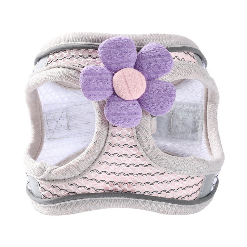 Pink floral mesh vest harness for cats and small dogs, view 1