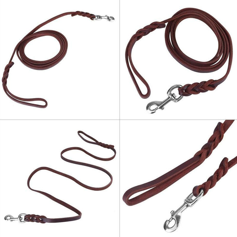 Braided dark brown leather dog lead with locking hook in Dark Brown