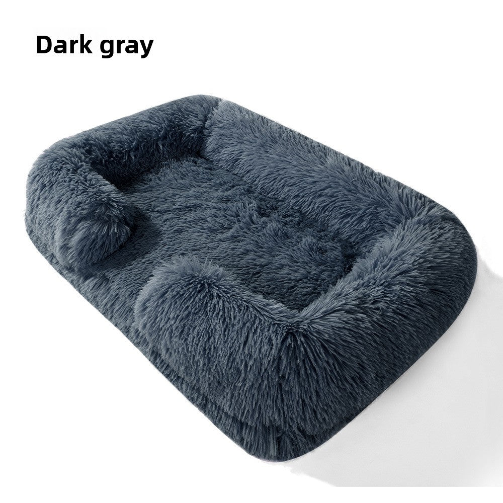 Square long plush pet bed in light grey