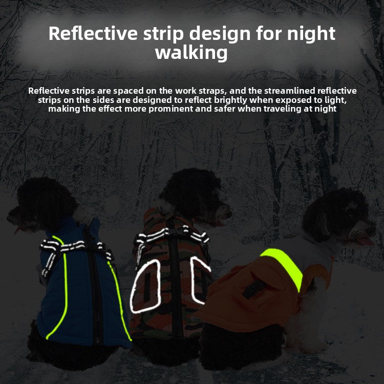 Reflective waterproof dog coat with lamb fleece lining in Purple Camouflage, front view