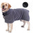 Thick microfibre dog bathrobe with full coverage in Lake Blue, showing size and shape