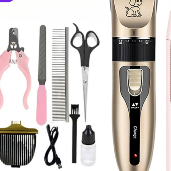 Cordless Pet Clipper Kit with Guide Combs, Scissors and Nail File