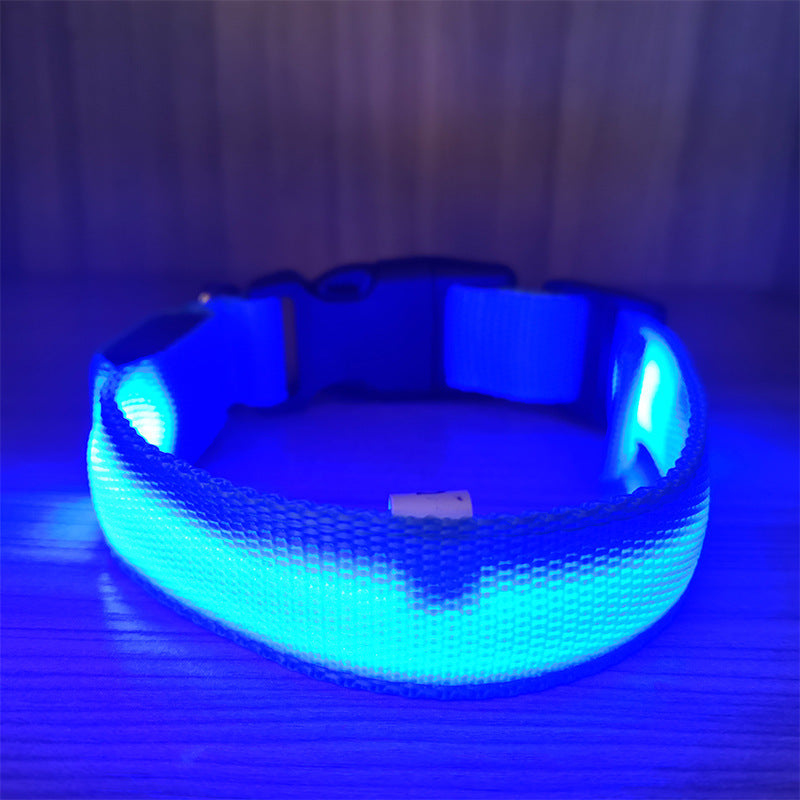 LED nylon pet collar with double-sided glow in Red, front view