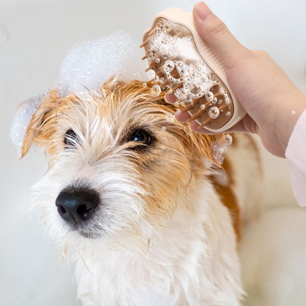 Pet spray grooming brush with water mist, shown in 2 colours and styles