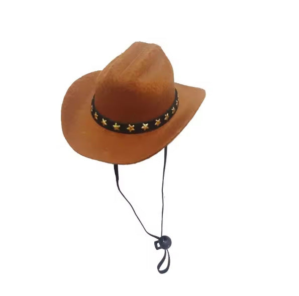 Western felt cowboy hat for small dogs and cats, close-up detail