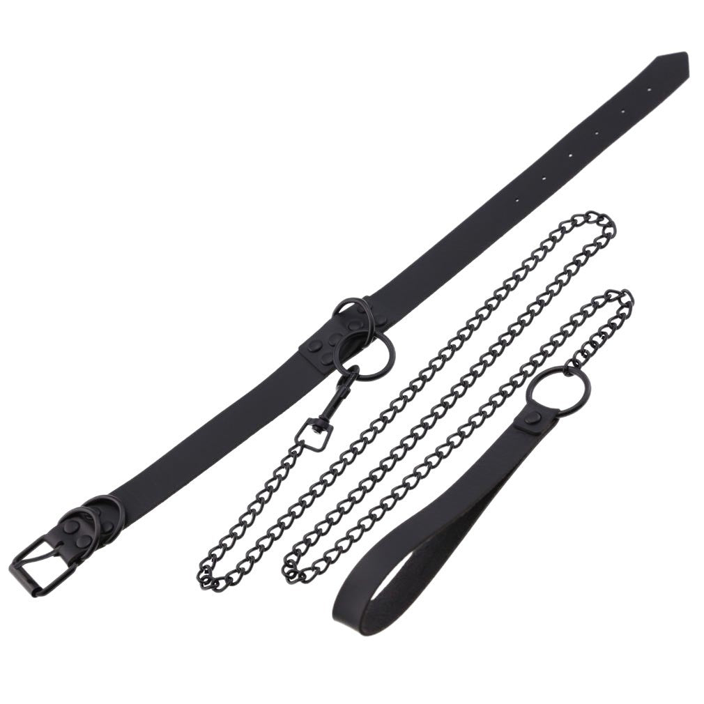 PU leather dog collar and lead set with chain detail, product image 5