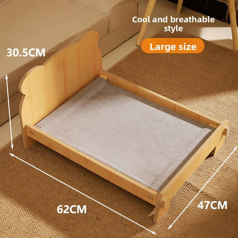 Solid Wood Raised Dog Bed, Elevated Kennel with Mat Option