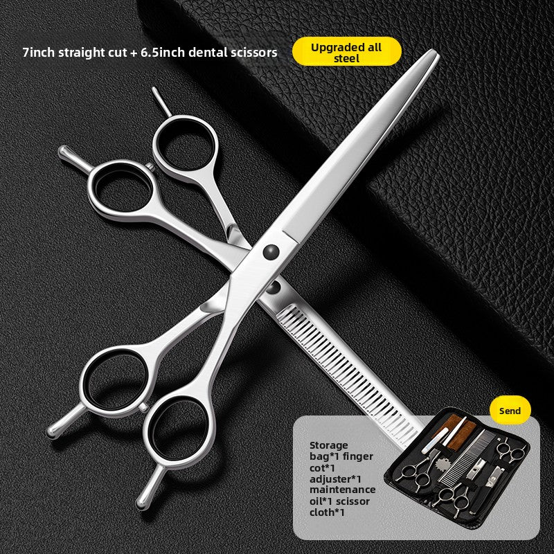 Straight, curved and thinning pet grooming shears with a matching comb